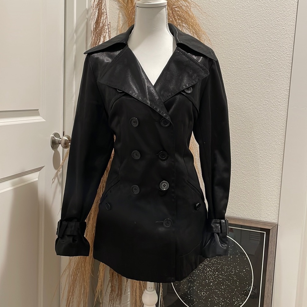 Black Rivet Silk Trench Coat